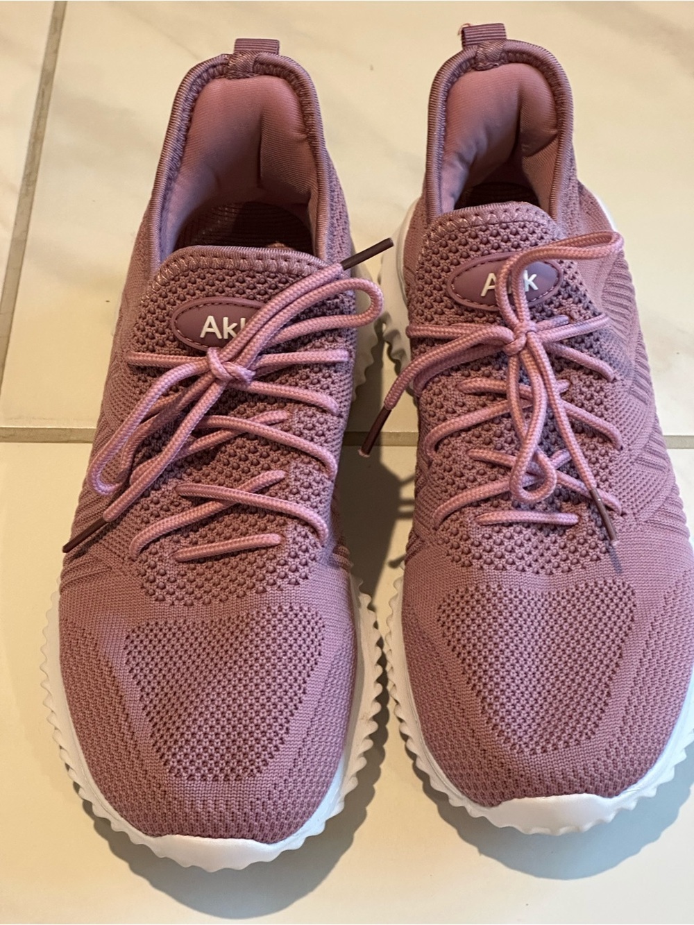 Dusty Pink Knit Lace-Up Athletic Sneakers Walking Shoes Women Size 9 EU 40 - Picture 2 of 6
